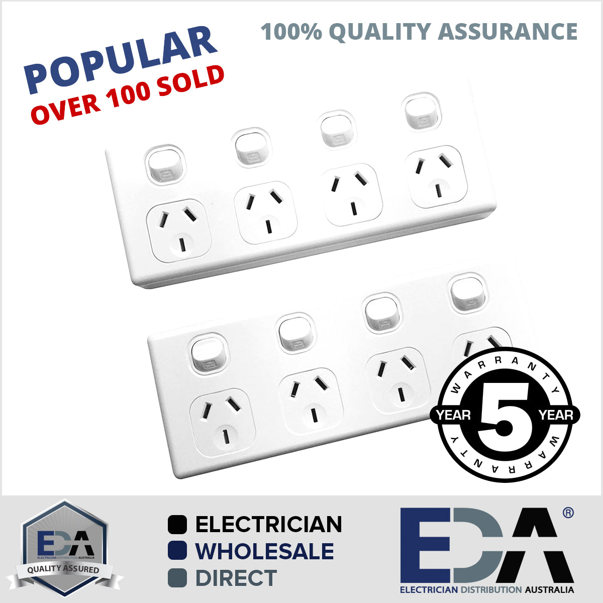 10 Amp Quad GPO x2 Pieces Power Point 4 Gang Electrical Socket 10A SAA