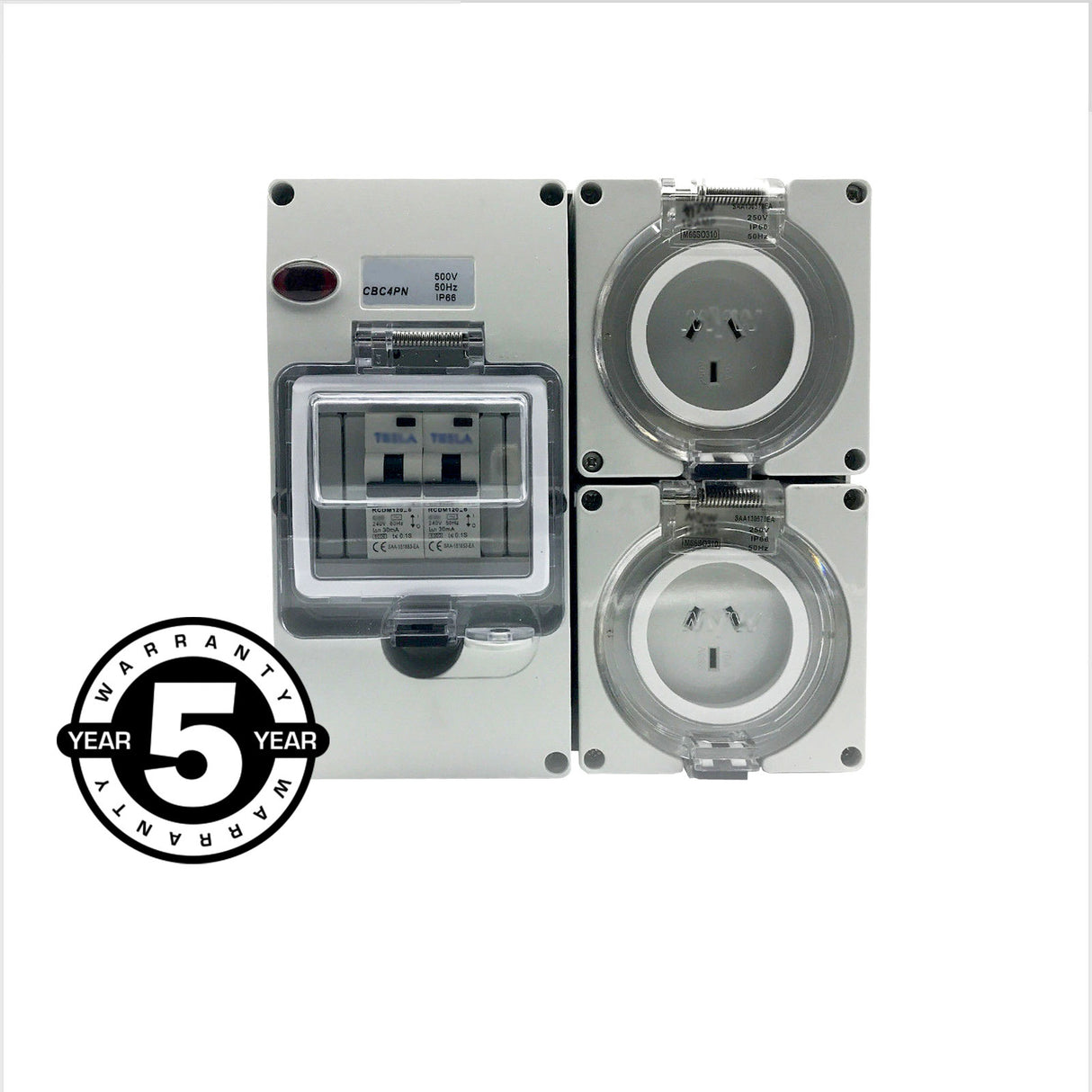 RCD Protected 10 Amp Socket Outlet 2x 3 pin 10A  4 Pole Switchboard IP66 Safety