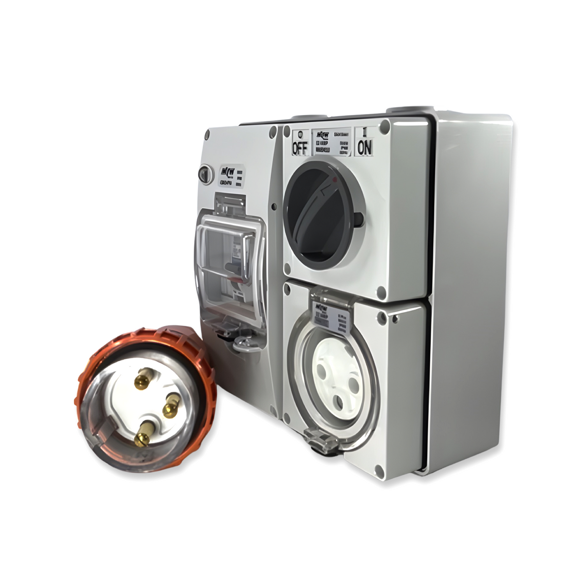 Plug Switchboard Outlet 3 round pin 32 Amp RCBO Protected Outlet & Plug IP66 Industrial Carava ...