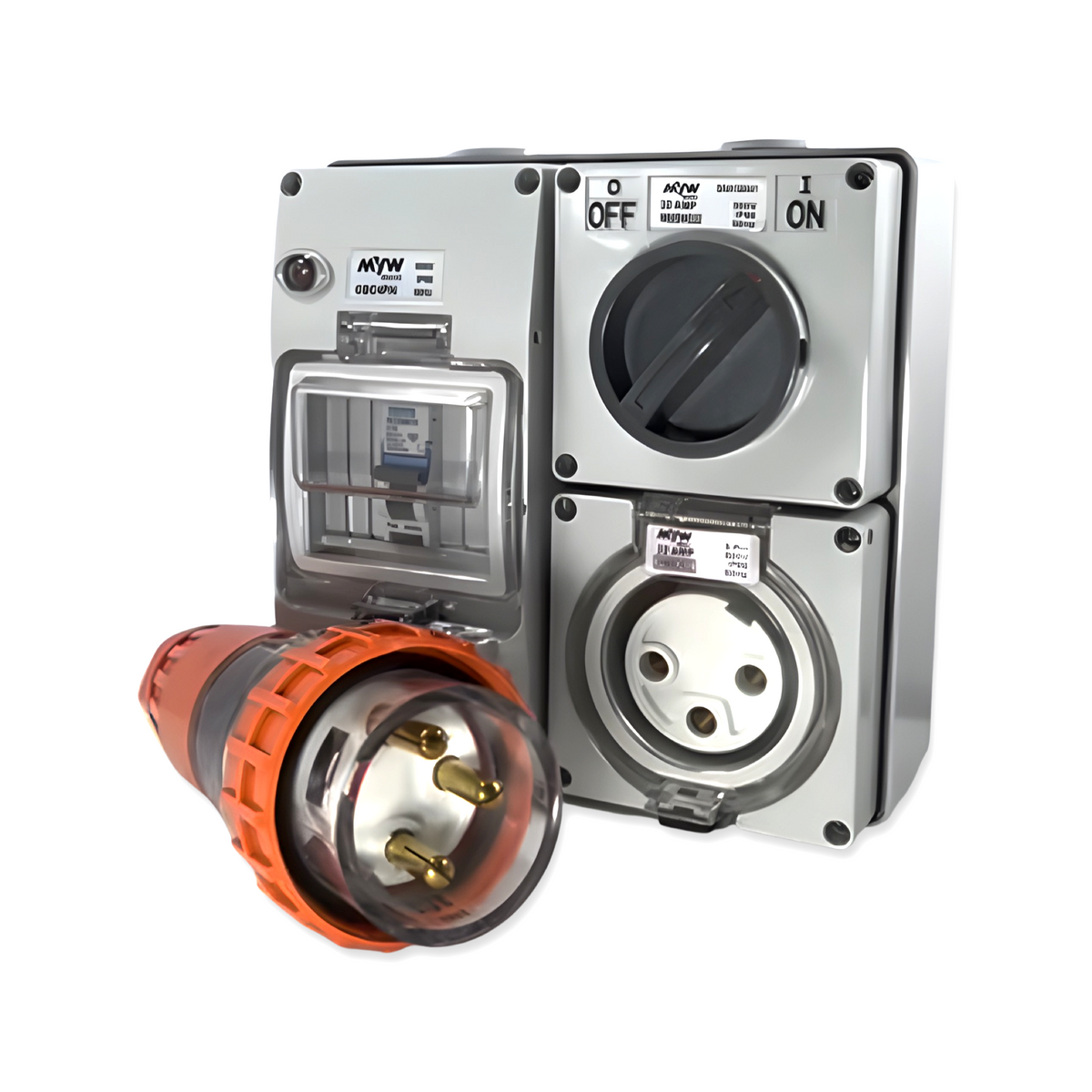 Plug Switchboard Outlet 3 round pin 32 Amp RCBO Protected Outlet & Plug IP66 Industrial Carava ...