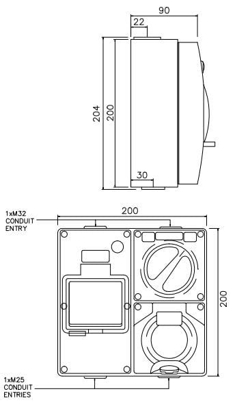 3 pin 15 Amp Switched Socket RCBO Protected Outlet 4 Pole Switchboard IP66 RCD