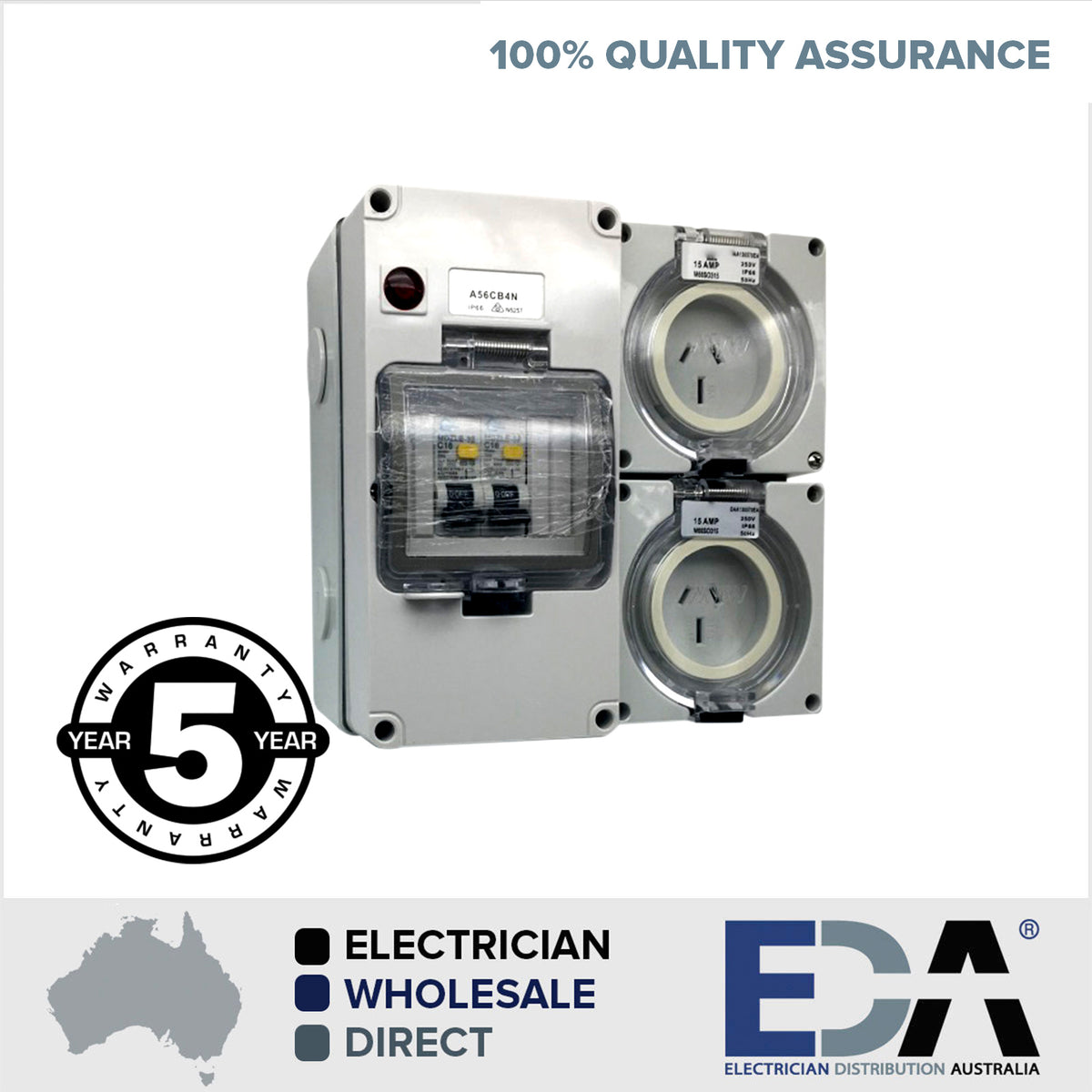 Combination Socket Unit 3 pin 2 x 15 Amp Socket RCD Combination Outlet 4 Pole Switchboard IP66 ...