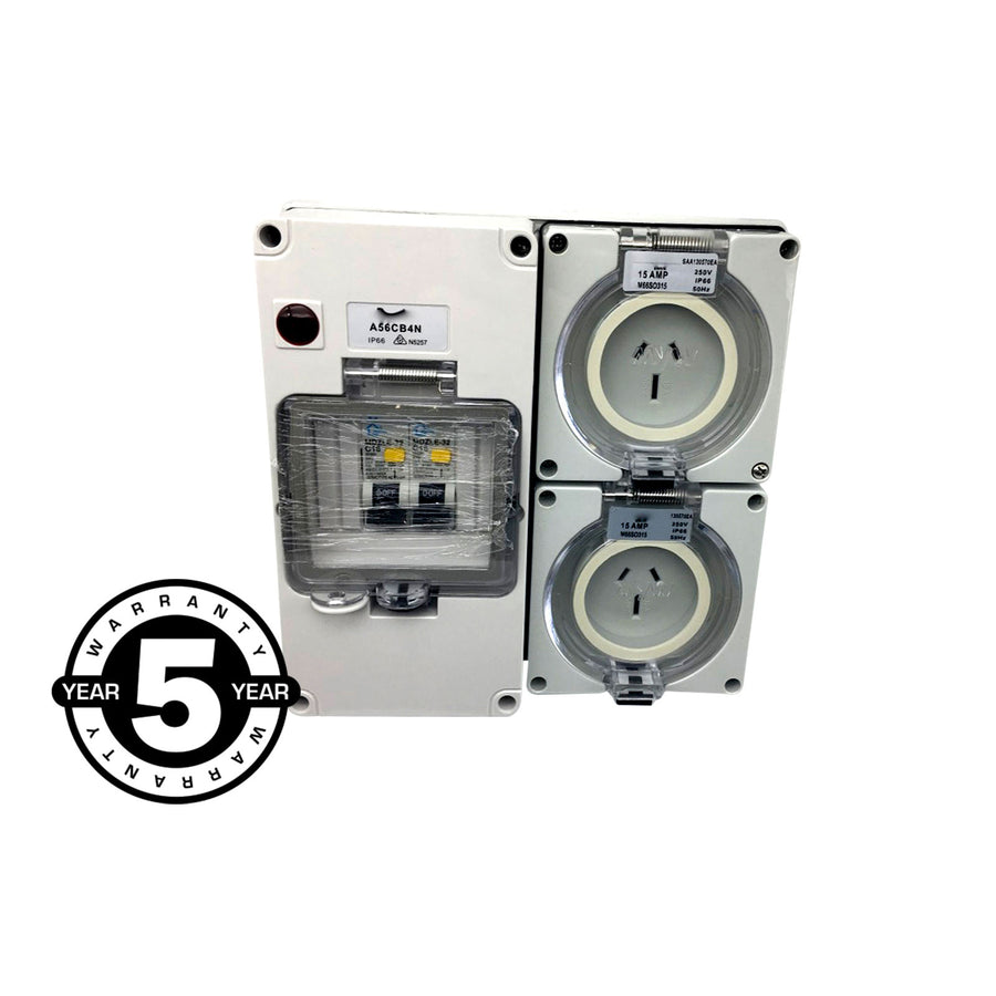 3 pin 2 x 15 Amp Socket RCD Combination Outlet 4 Pole Switchboard IP66 ...