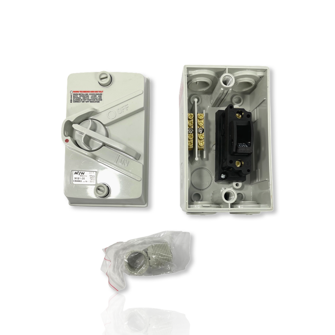 35A Isolator Switch Mini Weatherproof IP66 Single Phase 240v Isolating Compact