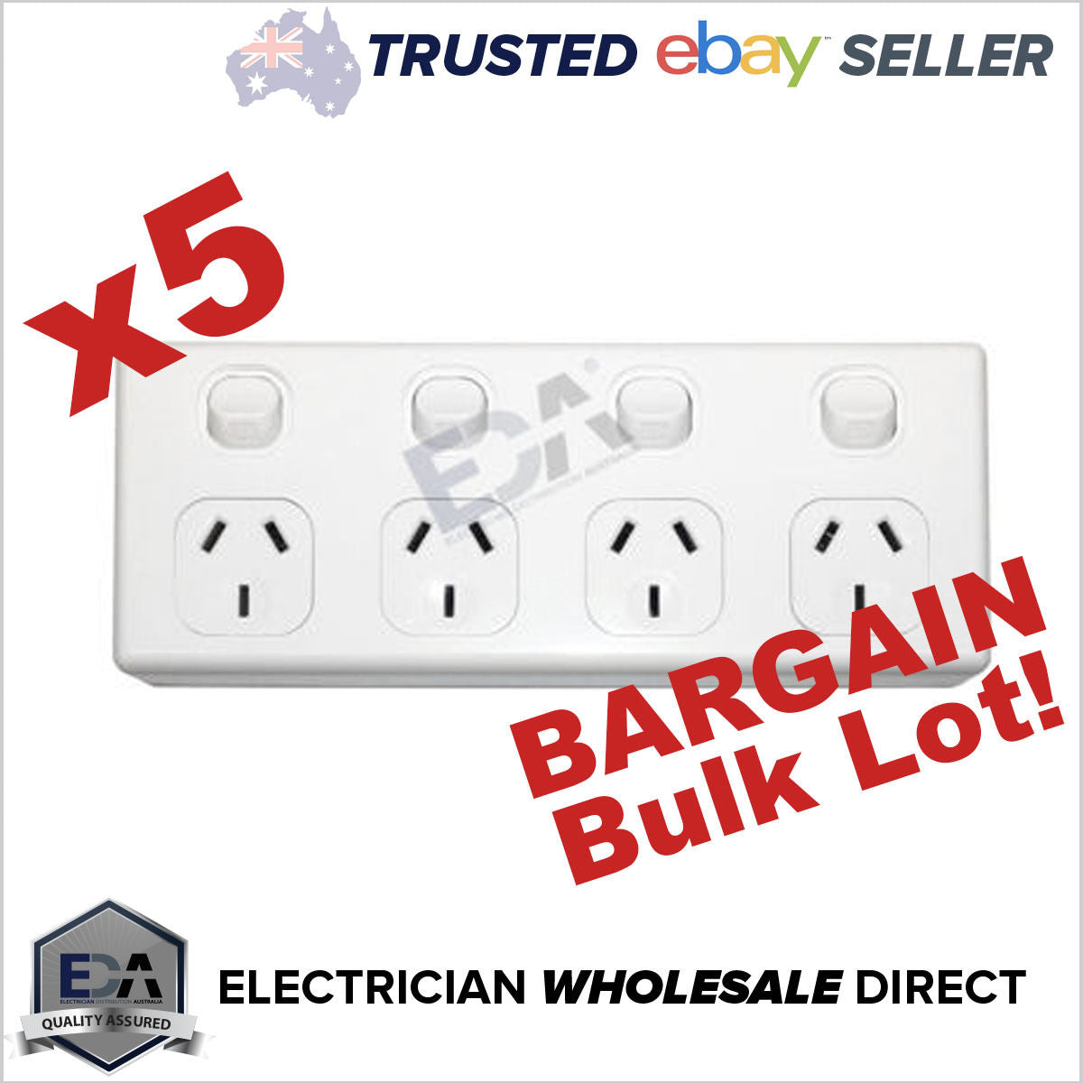 4 Gang GPO Power Point Quad Outlet Socket  + 4 Way Double Power Point (BULK BOX 5 pcs)