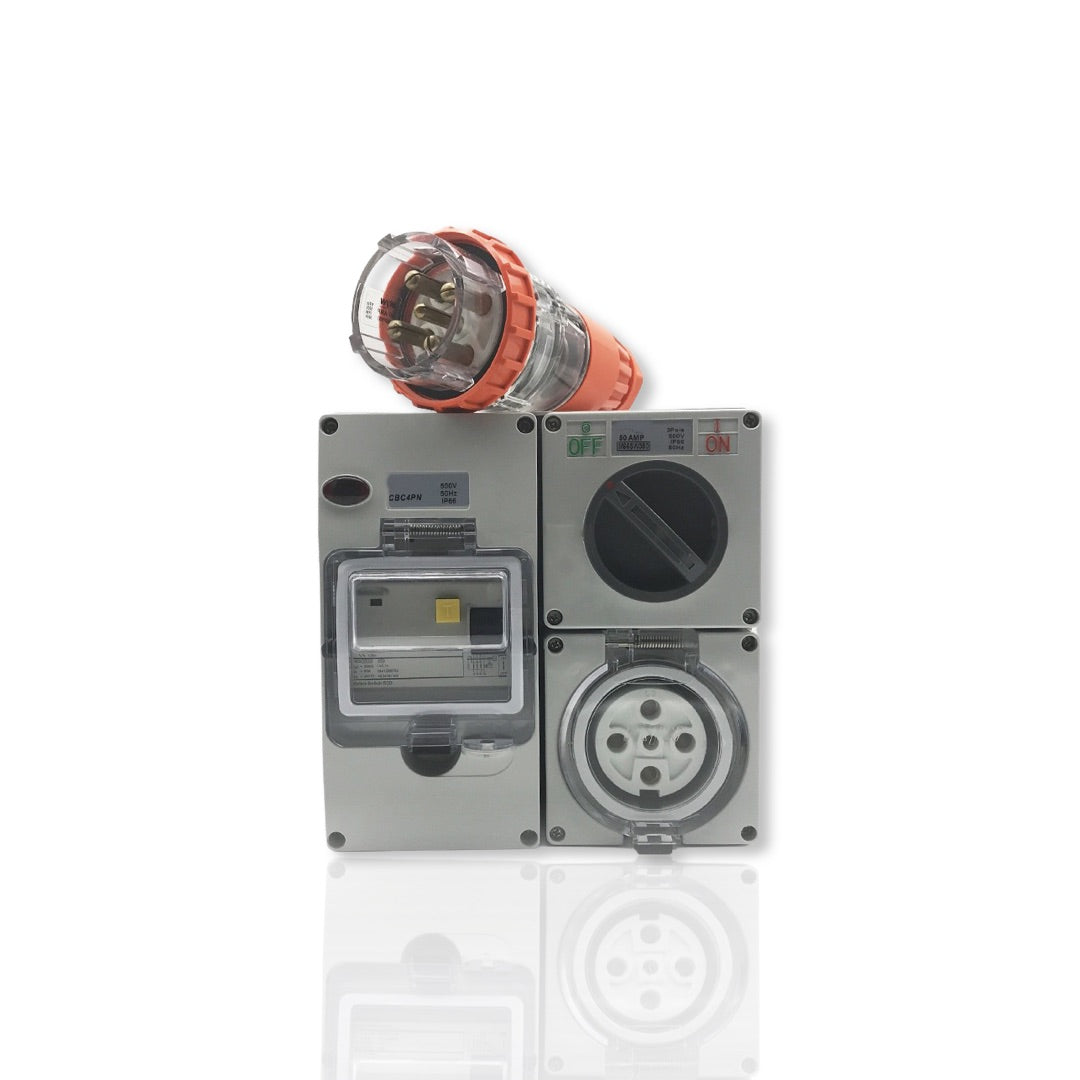 5 pin 50 Amp Protected Outlet with Plug IP66 Industrial 63 Amp RCD Caravan