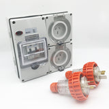 3 pin 2 x 15 Amp RCD Protected Outlet with Male Plug IP66 Outlet Industrial