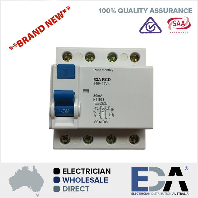 63 Amp 4 Pole RCD 240/415V Residual Current Device Safety Switch Switc