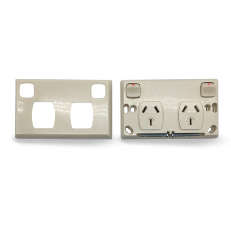 Beige "DOUBLE POLE" Power Point Electric Socket Outlet 10 Amp DGPO EXTRA SAFE Caravan