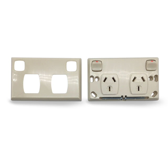 Beige "DOUBLE POLE" Power Point Electric Socket Outlet 10 Amp DGPO EXT