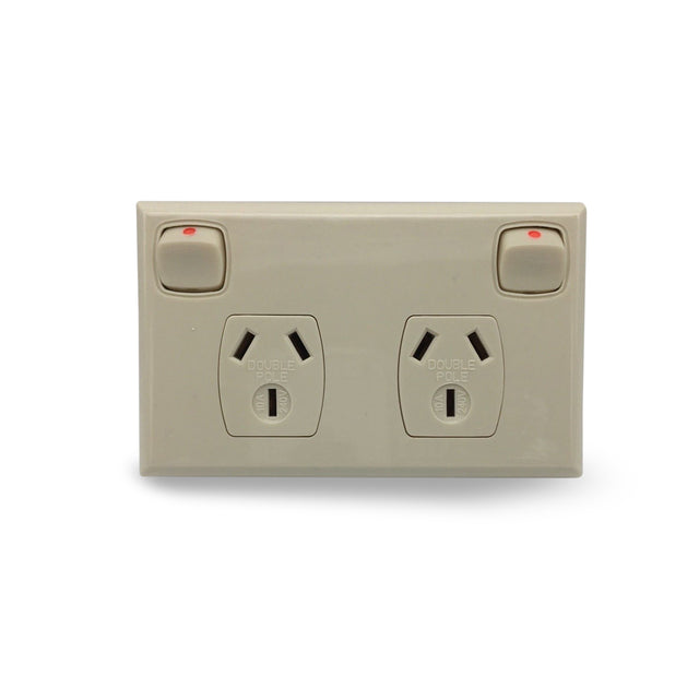 Beige "DOUBLE POLE" Power Point Electric Socket Outlet 10 Amp DGPO EXT