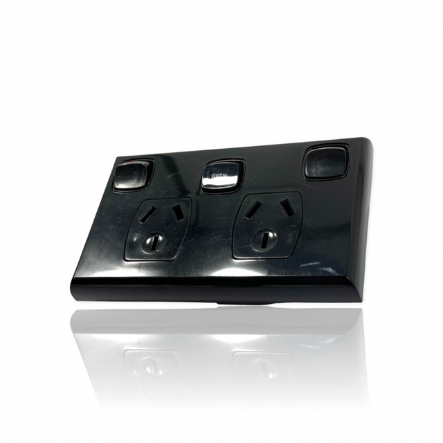Black Double Power Point DGPO with OVEN 32 Amp Extra Switch Wall Outle