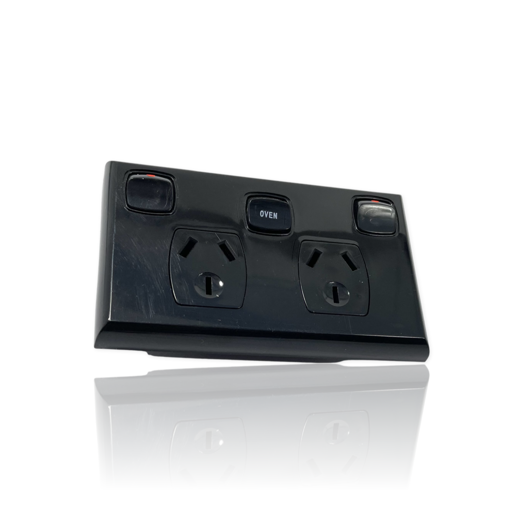 Black Double Power Point DGPO with OVEN 32 Amp Extra Switch Wall Outlet