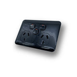 Black Gloss Double Power Point GPO + Extra Switch Outlet Wafer Slim Upmarket