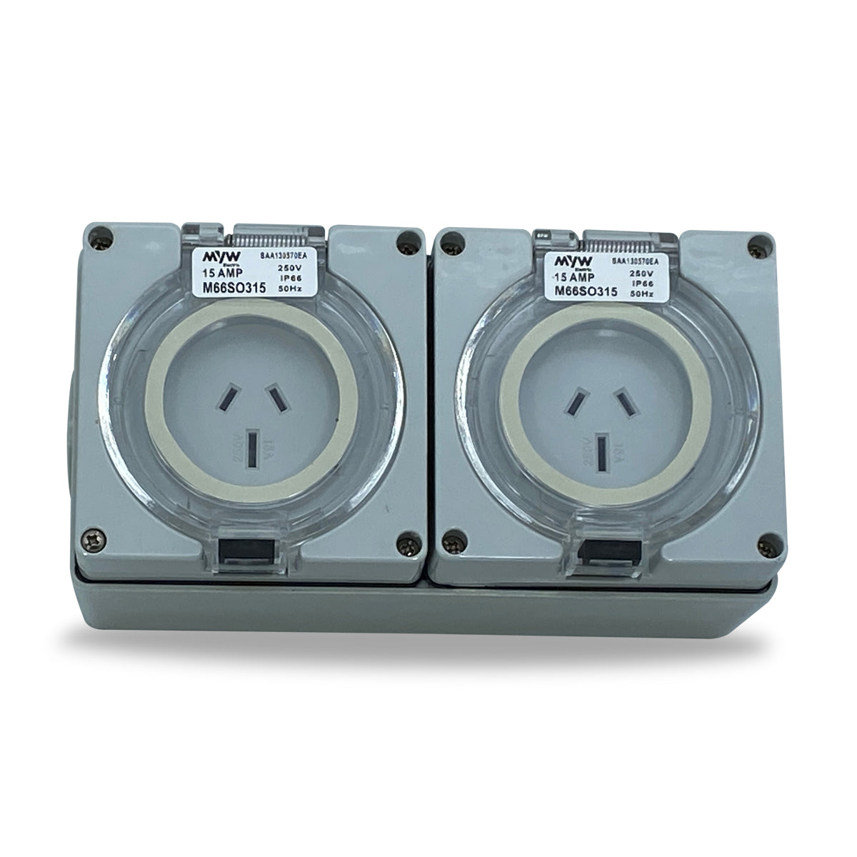 2 x 15 Amp 3 pin single phase Outlet Socket IP66 Weatherproof Industrial ONLY