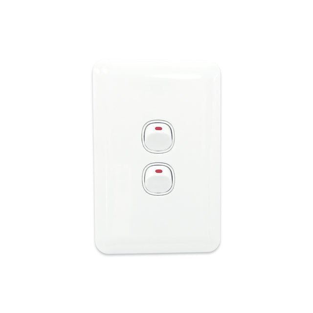 Slimline Wafer 2 Gang Switch Slim White Outlet 10 AMP Electrical EDA