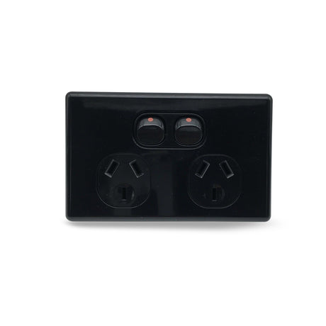 BLACK Slim Line Double Power Point  SLIM GPO Socket Outlet DGPO 10 Amp