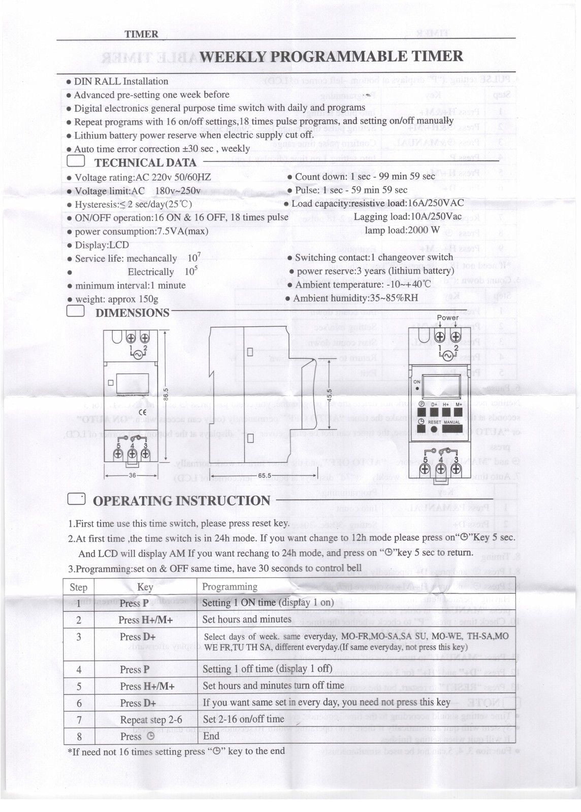 Timer 7 Day Digital Time SWITCH Clock 2 Pole 24 Hour APPROVED 16A Electrical