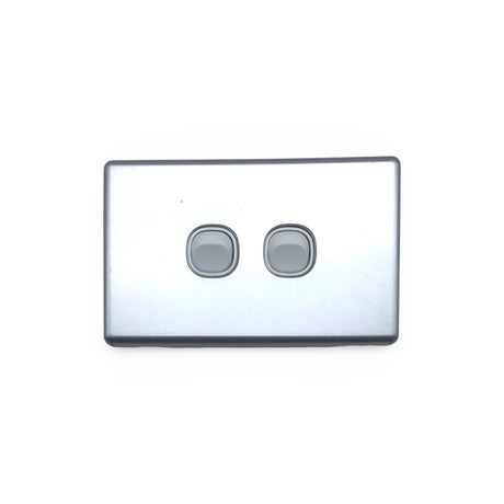 Slim Double GPO Outlet Light Switch Plate Silver Cover Metal Stainless Steel