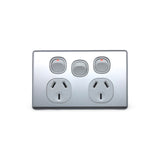 Slim Double GPO Outlet Light Switch Plate Silver Cover Metal Stainless Steel