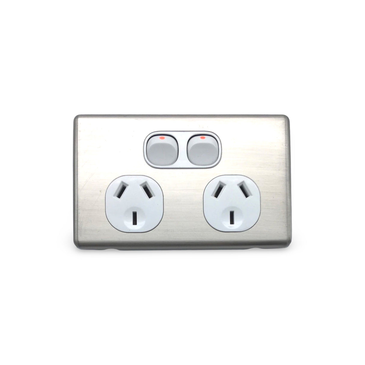 Slim Double GPO Outlet Light Switch Plate Silver Cover Metal Stainless Steel