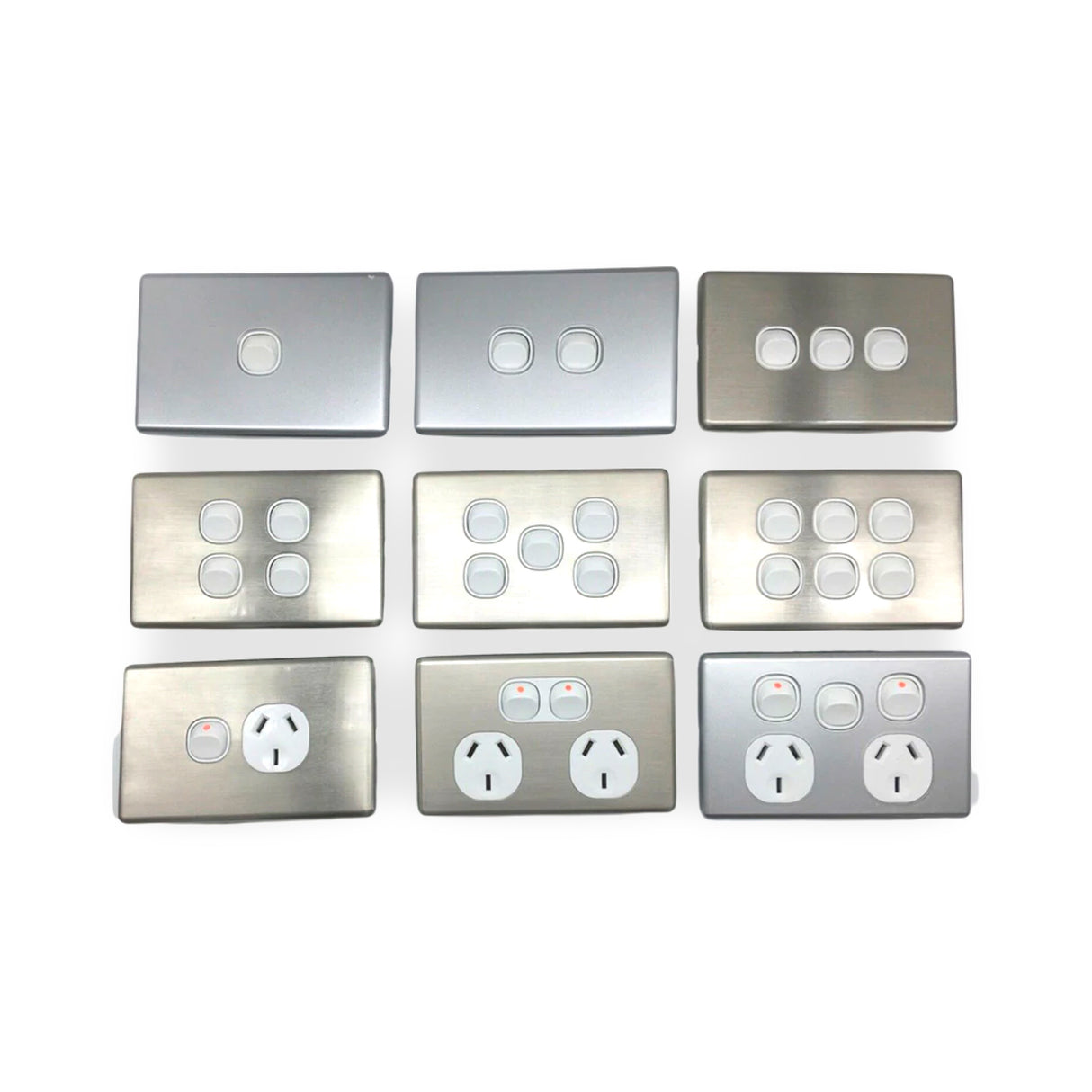 Slim Double GPO Outlet Light Switch Plate Silver Cover Metal Stainless Steel