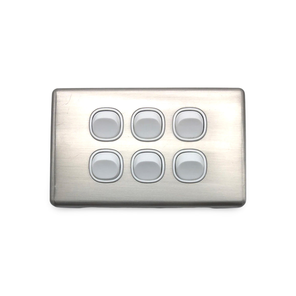 Silver 6 Six Gang Switch Plate Brushed Aluminium METAL Budget Slimline