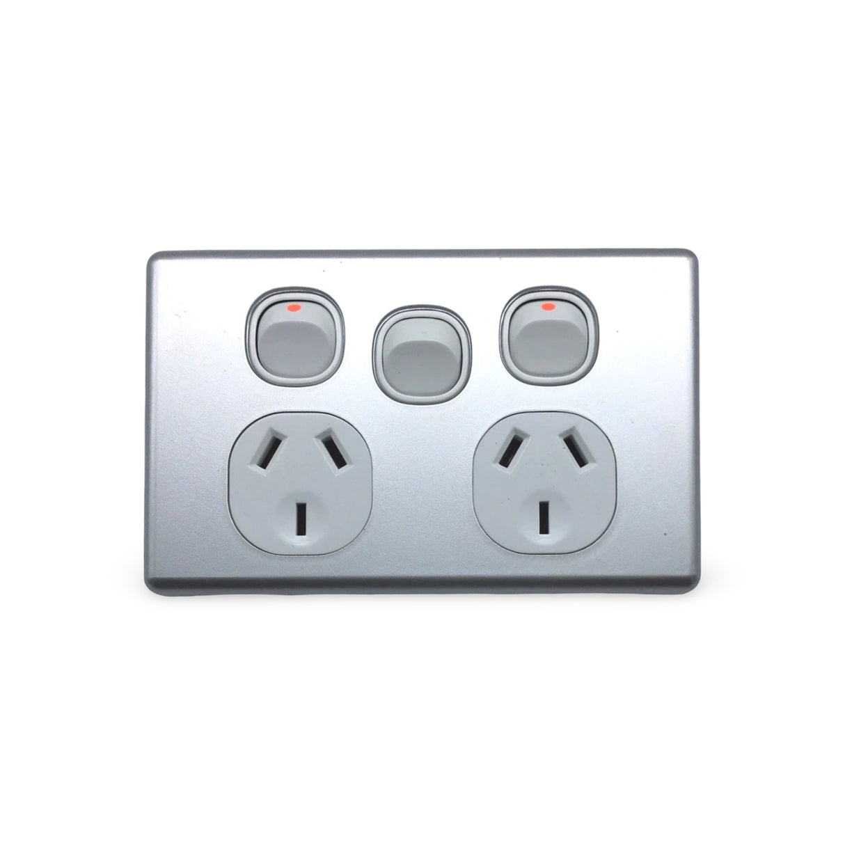 Slim Double GPO Outlet Light Switch Plate Silver Cover Metal Stainless Steel