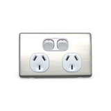 Slim Double GPO Outlet Light Switch Plate Silver Cover Metal Stainless Steel