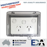 Weatherproof Double Power Point + Switch & Water Enclosure Lock Clear Lid GPO