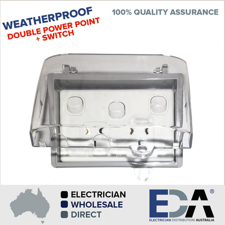 Weatherproof Double Power Point + Switch & Water Enclosure Lock Clear Lid GPO