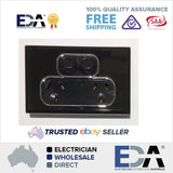 Saturn Double Power Point GPO Glass BLACK Crystal Clipsal Compatible