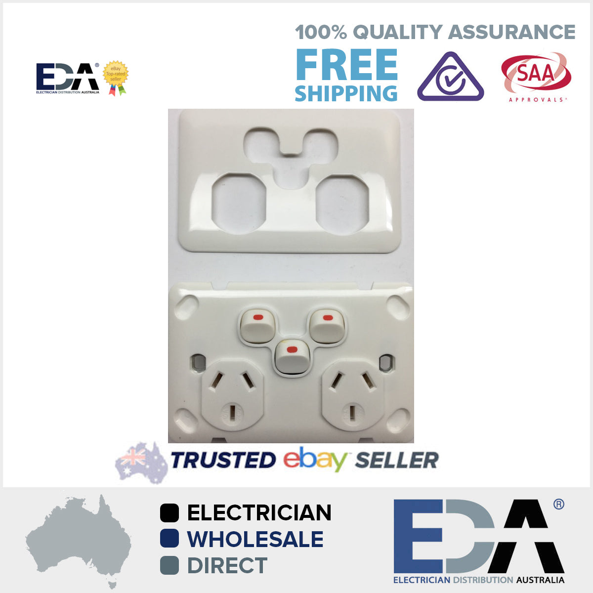 Slimline Wafer 35 Amp Double Power Point Extra Switch Outlet Socket DGPO Slim Line